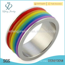 Dame Design Edelstahl Regenbogen Band Ring, Regenbogen Versprechen Ringe Schmuck